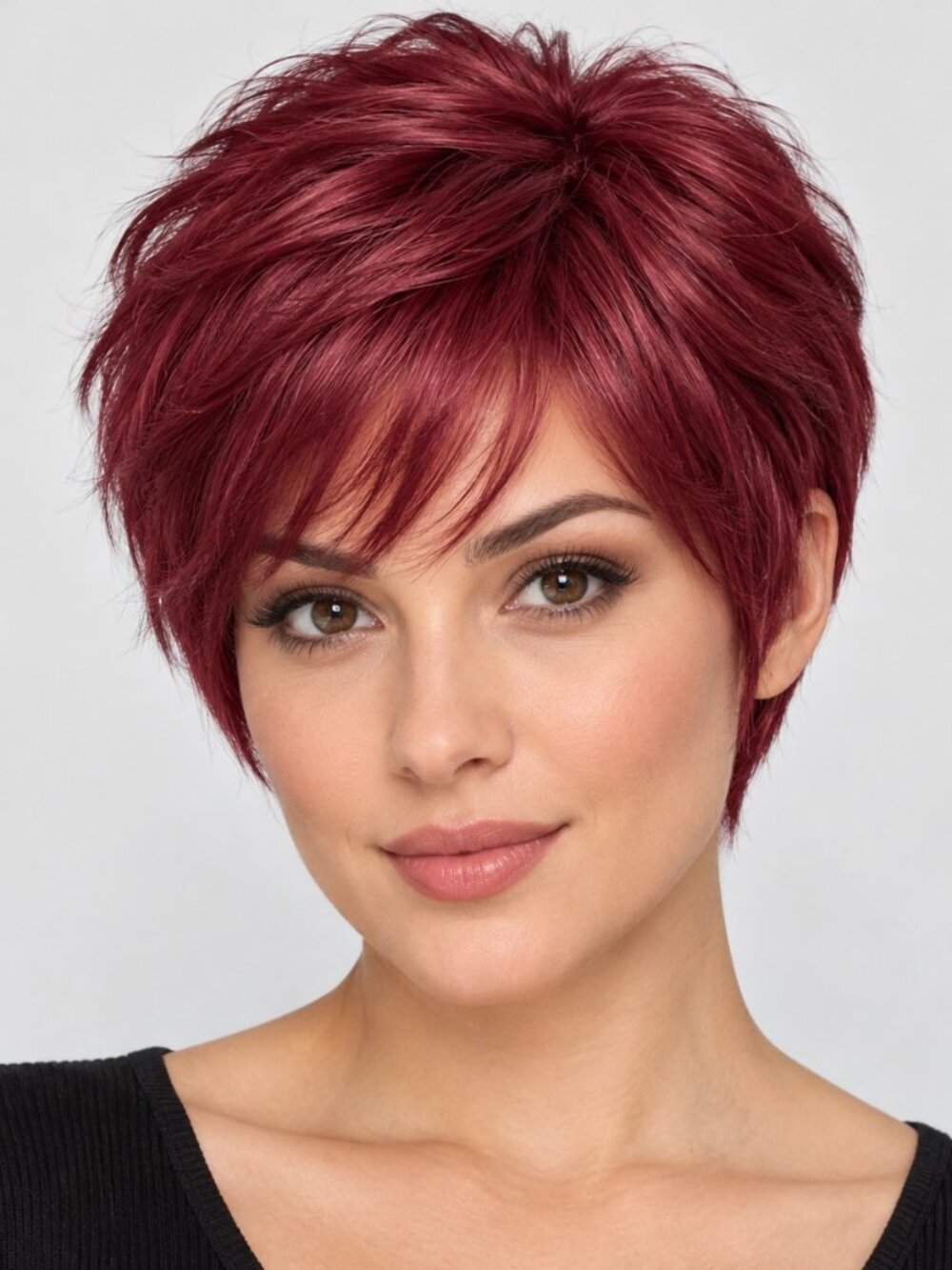 FESHFEN Burgundy Pixie Cut Short Synthetic Wig Red Wine Costume Cosplay